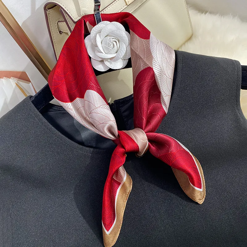 MITHAOL KUSC 100% Mulberry Silk Silk Scarves Women's Red Flower-2