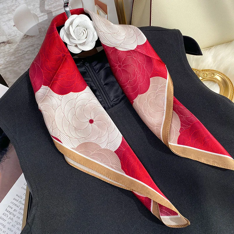 MITHAOL KUSC 100% Mulberry Silk Silk Scarves Women's Red Flower-3