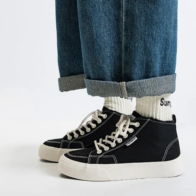 RENBEN Anti Slip And Wear Resistant Warm High Top Canvas Shoes Women's Black-5