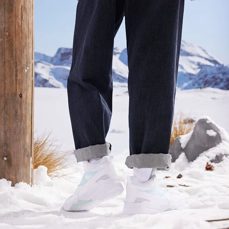 361° Thermal Slip Resistant And Abrasion Resistant High Top Winter Padded Skateboard Shoes White Blue-5