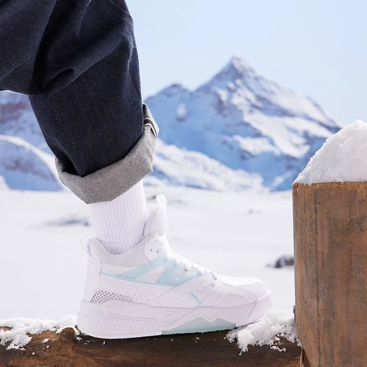 361° Thermal Slip Resistant And Abrasion Resistant High Top Winter Padded Skateboard Shoes White Blue-4