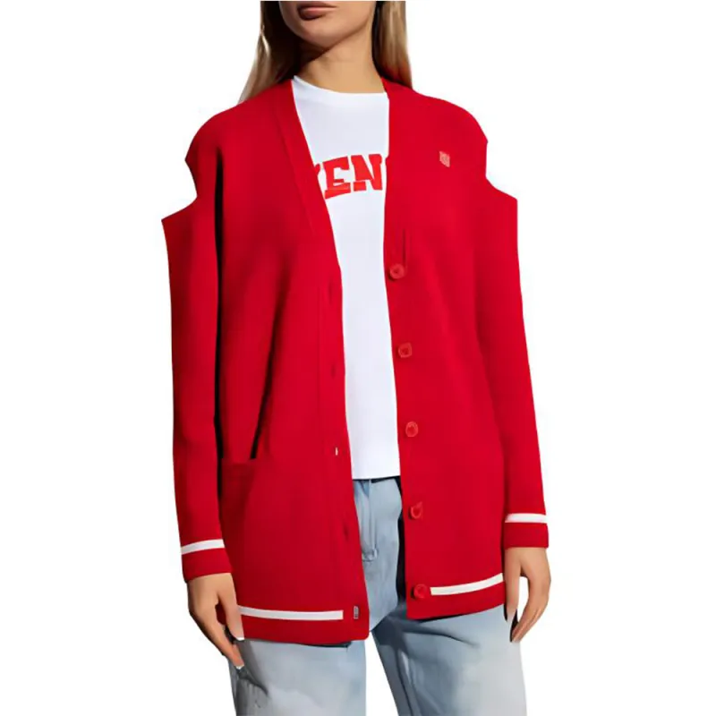 Givenchy Cut Out Shoulders Cardigan 'Red/White'-3