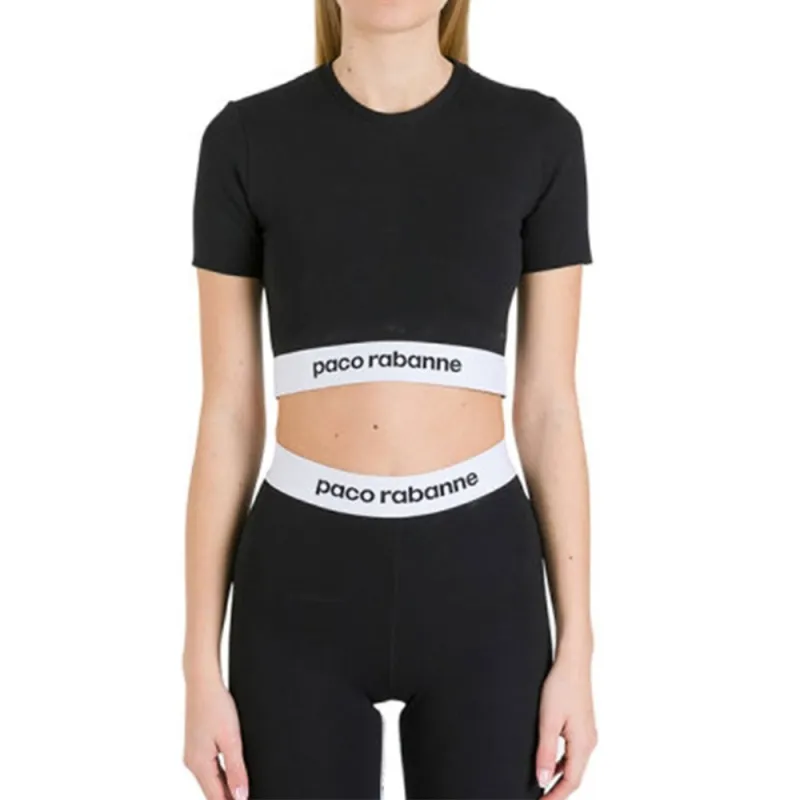 Paco Rabanne Logo-hem Cropped T-shirt-1