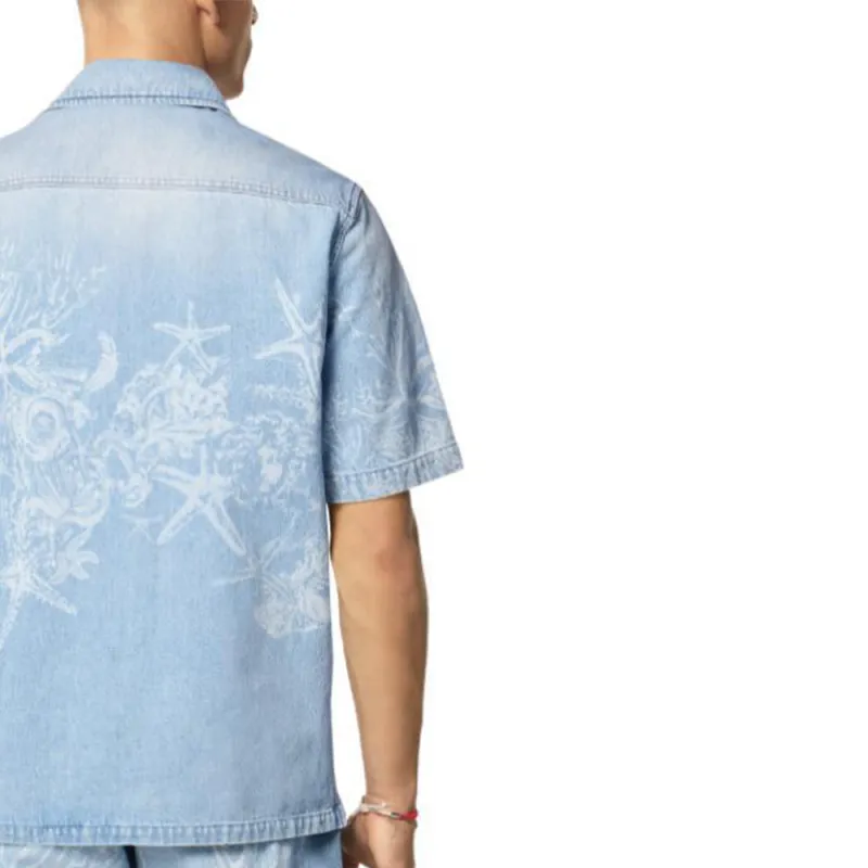 VERSACE Barocco Sea Short Sleeved Denim Shirt-5