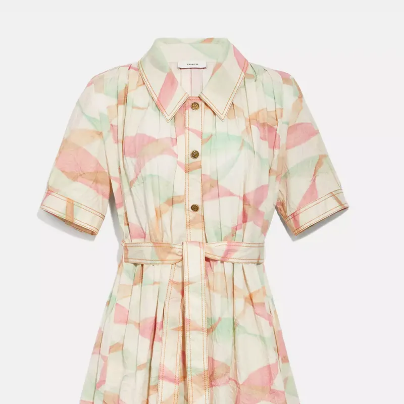 COACH SS21 Short Sleeved Dress Women's Peach Pink Green-6