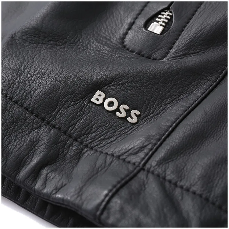 HUGO BOSS Hooded Drawstring Leather Jacket-7