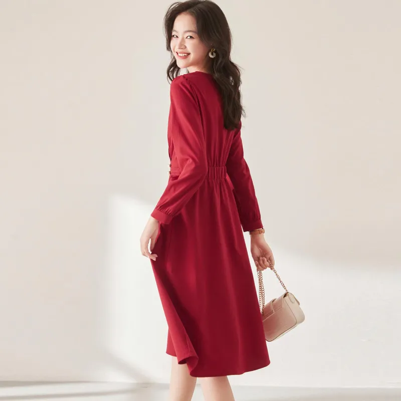 Still Quiet Long Sleeved Dress Women's Red-2