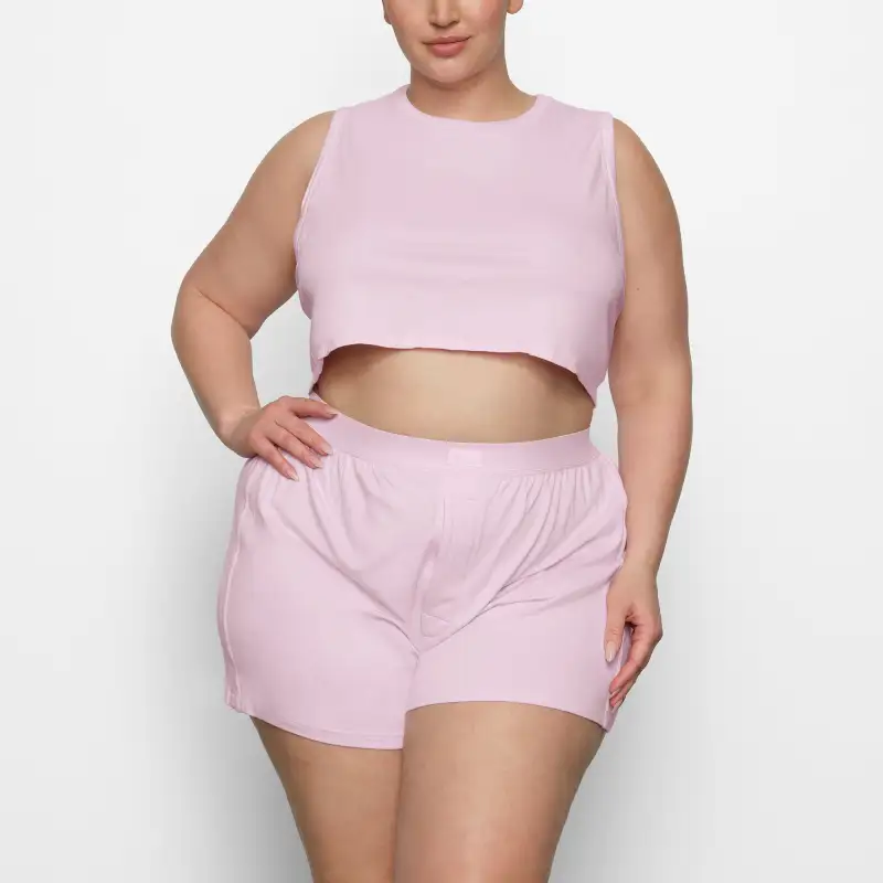 SKIMS FW23 BOYFRIEND CROP TANK Tank Tops Women's CHERRY BLOSSOM/Cherry Blossom Pink-1