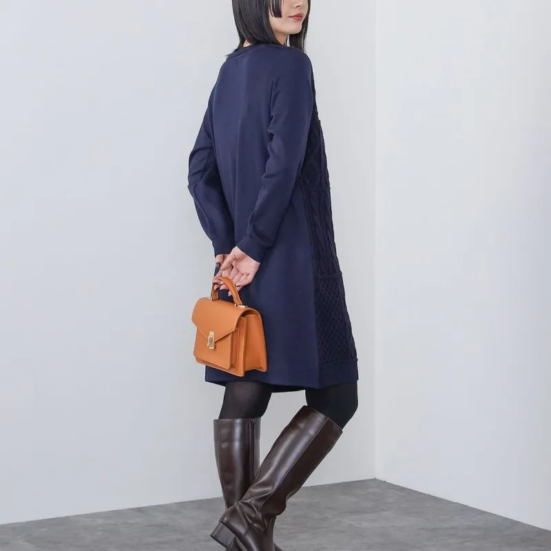 Beams HEART Long Sleeved Dress Women's Marine Blue-2