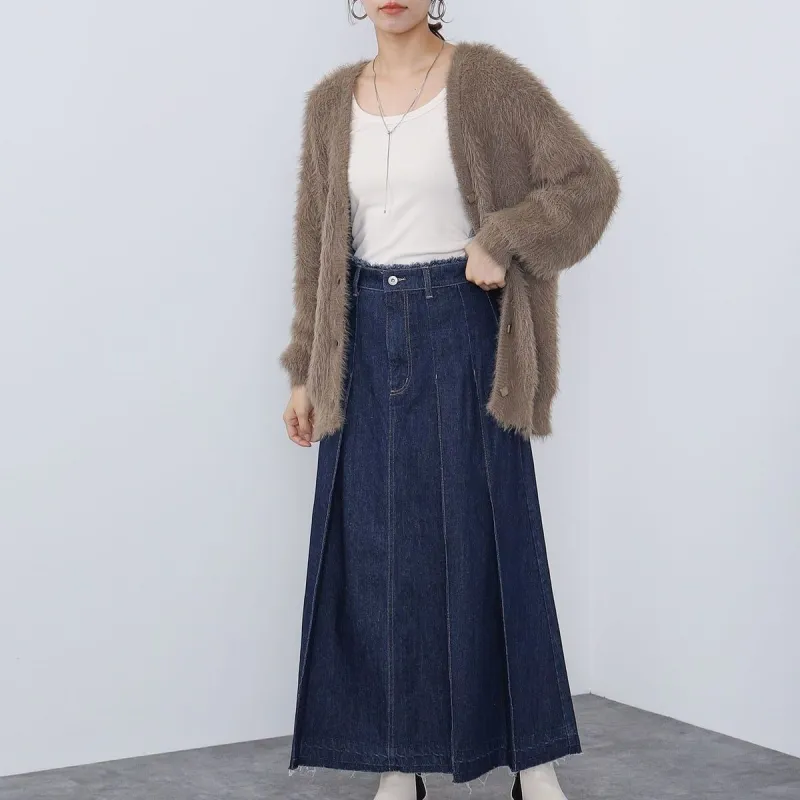 Beams HEART Denim Long Skirt Women's Marine Blue-1