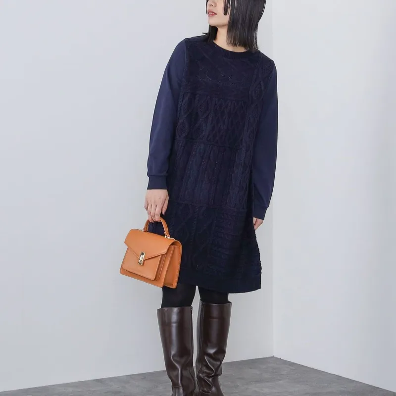 Beams HEART Long Sleeved Dress Women's Marine Blue-1