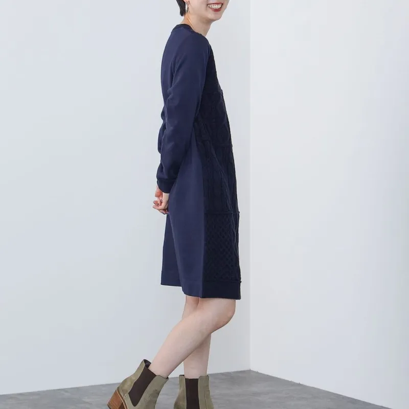 Beams HEART Long Sleeved Dress Women's Marine Blue-3