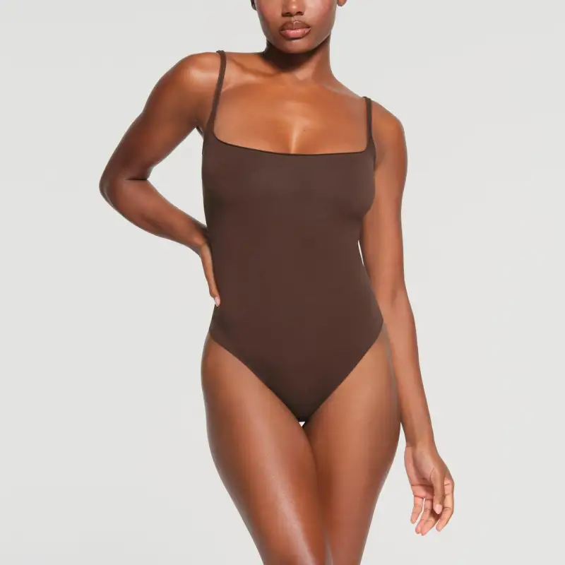 SKIMS SS24 RAW EDGE CAMI BODYSUIT Bodysuits Women's ESPRESSO/Dark Coffee Color-1