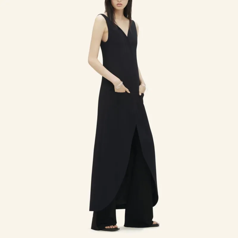 COURREGES SS24 ELLIPSE LIGHT CREPE LONG DRESS Sleeveless Dress Women's Black-3