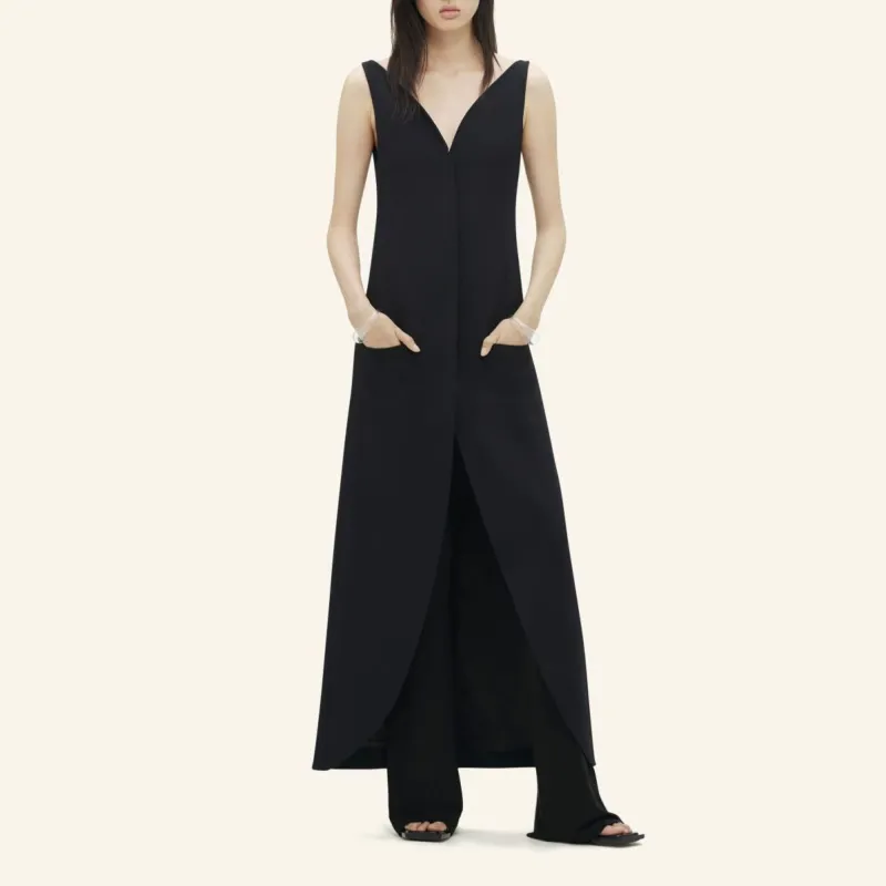 COURREGES SS24 ELLIPSE LIGHT CREPE LONG DRESS Sleeveless Dress Women's Black-1