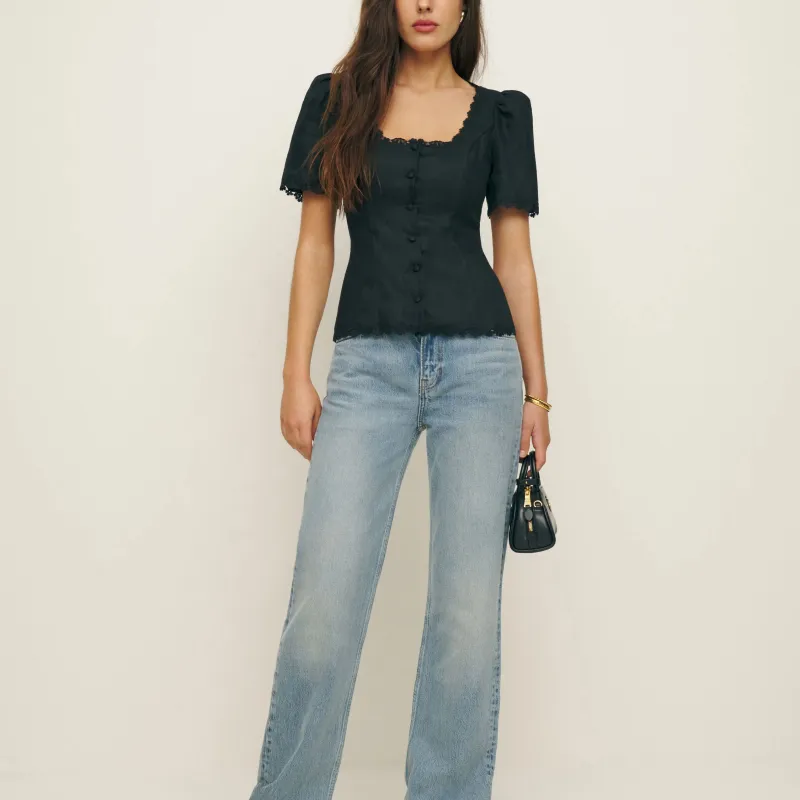 Reformation Anabella Linen Top-2