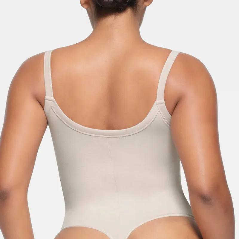 SKIMS COTTON JERSEY SCOOP NECK BODYSUIT Jumpsuit Women's Stone/Stone Color-2