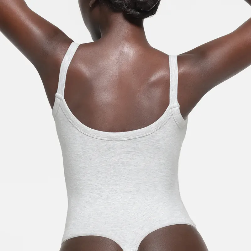 SKIMS COTTON JERSEY SCOOP NECK BODYSUIT Jumpsuit Women's LIGHT HEATHER GREY/Light Heather Gray-2