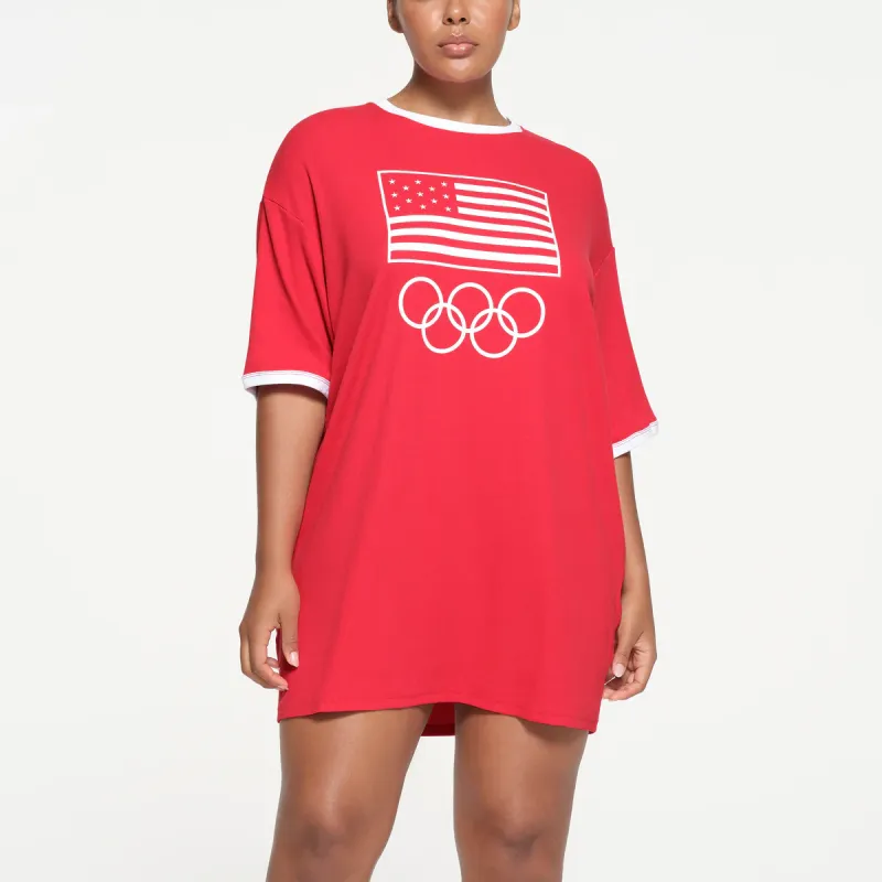 Skims USA Olympic Team Co-branded Short-Sleeved Dresses Women's RED/Red-1