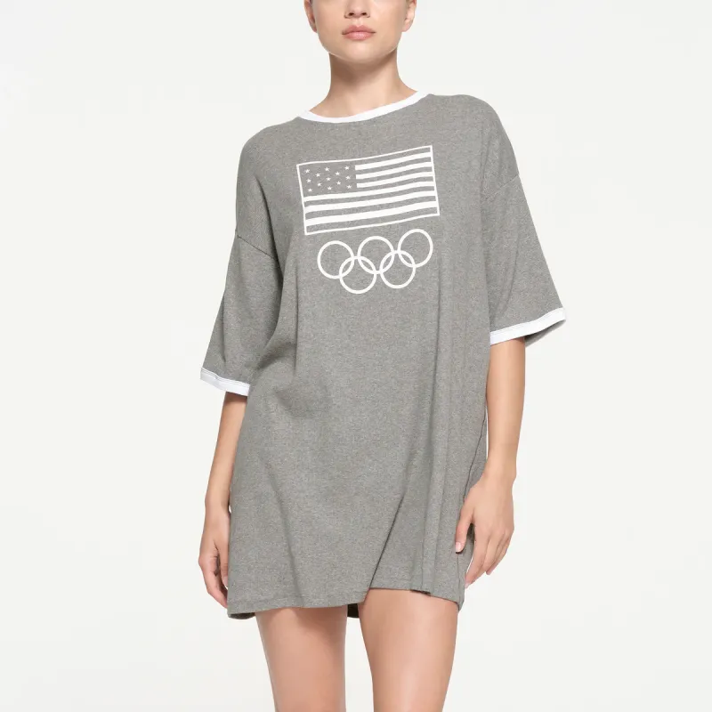 Skims USA Olympic Team Co branded Short Sleeved Dresses Women's HEATHER GREY/Heather Gray-1