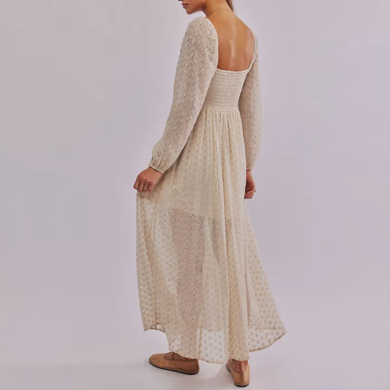 FREE PEOPLE Malina Maxi Long-Sleeved Dresses Women's Tea/Tea Brown-1