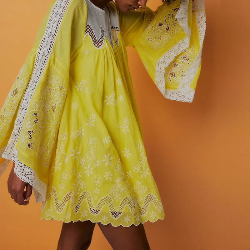 FREE PEOPLE x House Of Aama Marimba Mini Dress Long-Sleeved Dresses Women's Sunflower Combo/Sunflower Combo-1