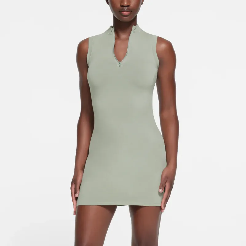 SKIMS NEW VINTAGE ZIP UP SLEEVELESS MINI DRESS Sleeveless Dress Women's MINERAL/Mineral-1