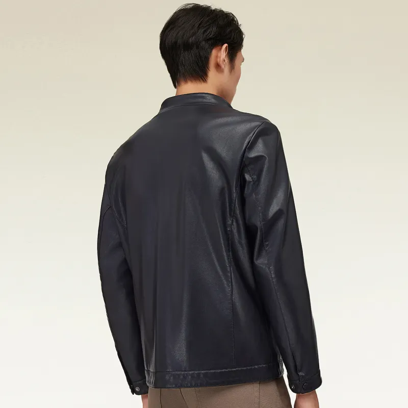 Red Bean Leather Jacket Men's Black-0