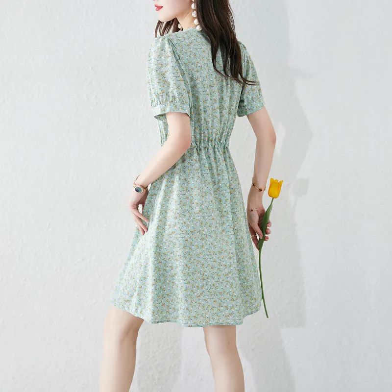 Still Quiet Short Sleeved Dress Women's Green-5