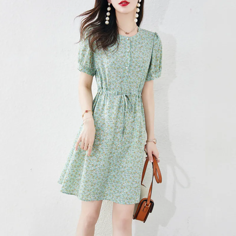 Still Quiet Short Sleeved Dress Women's Green-3
