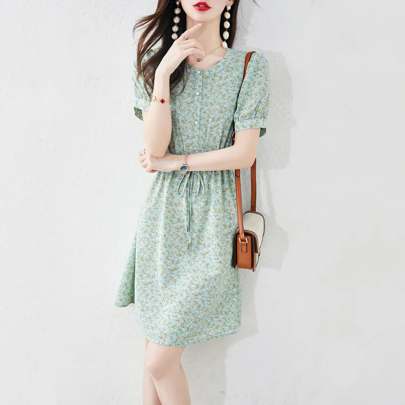 Still Quiet Short Sleeved Dress Women's Green-2