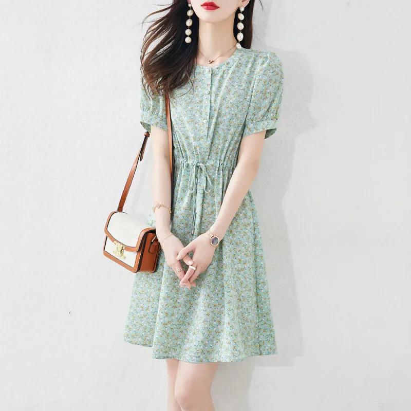 Still Quiet Short Sleeved Dress Women's Green-1