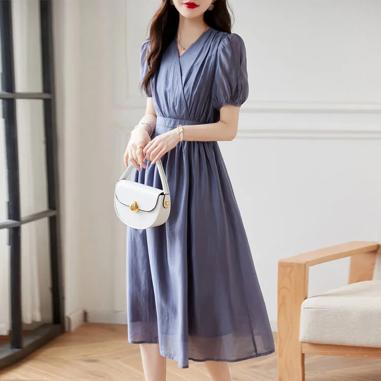Still Quiet Short Sleeved Dress Women's Gray Purple-2
