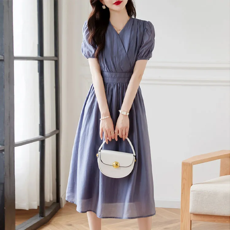 Still Quiet Short Sleeved Dress Women's Gray Purple-3