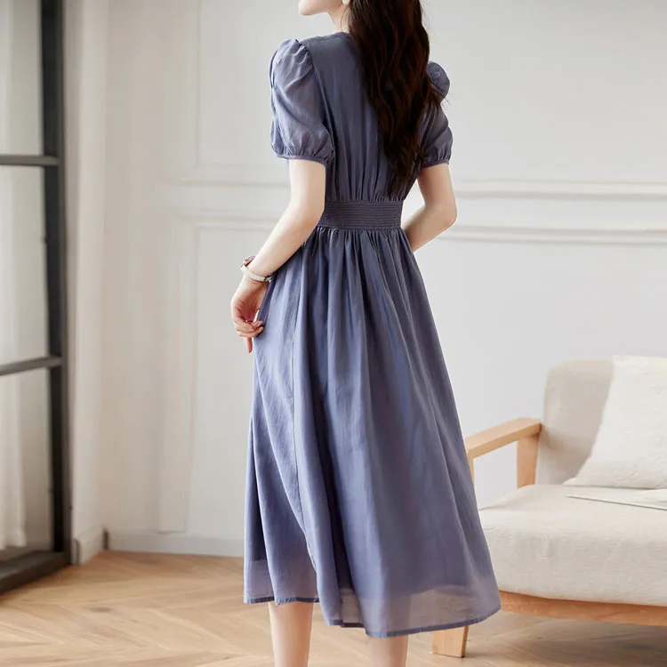 Still Quiet Short Sleeved Dress Women's Gray Purple-4