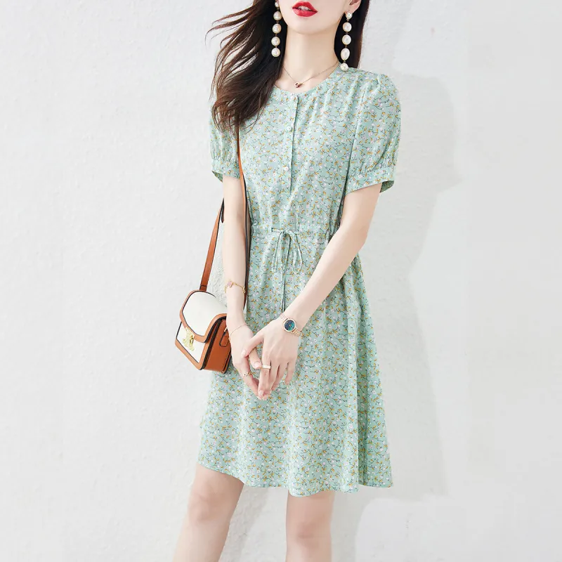 Still Quiet Short Sleeved Dress Women's Green-4