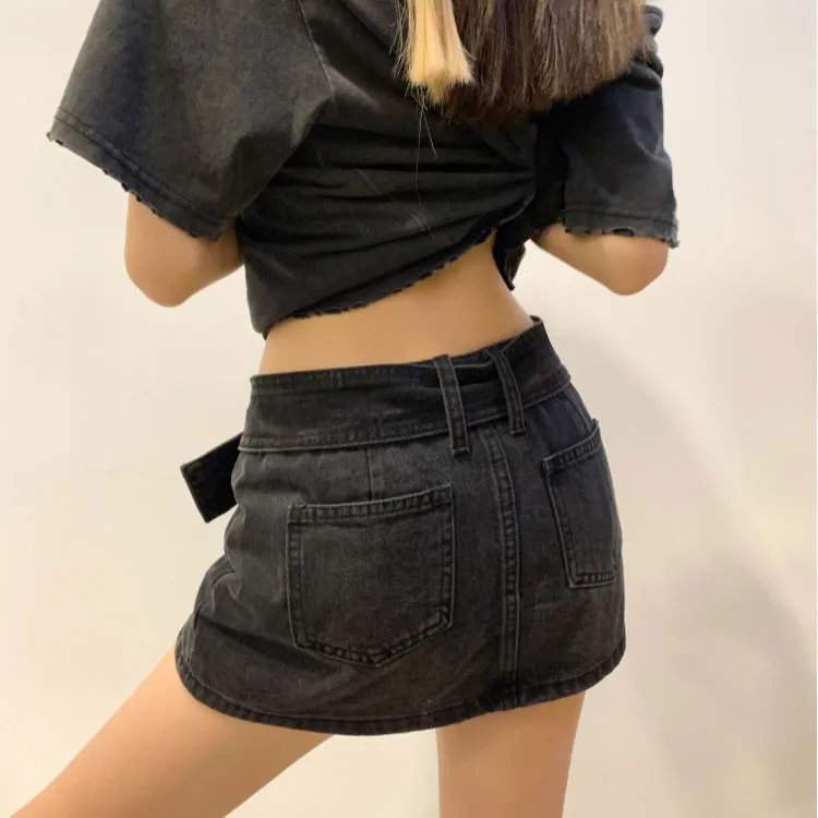 ETSE Denim Short Skirts Women's Black-3
