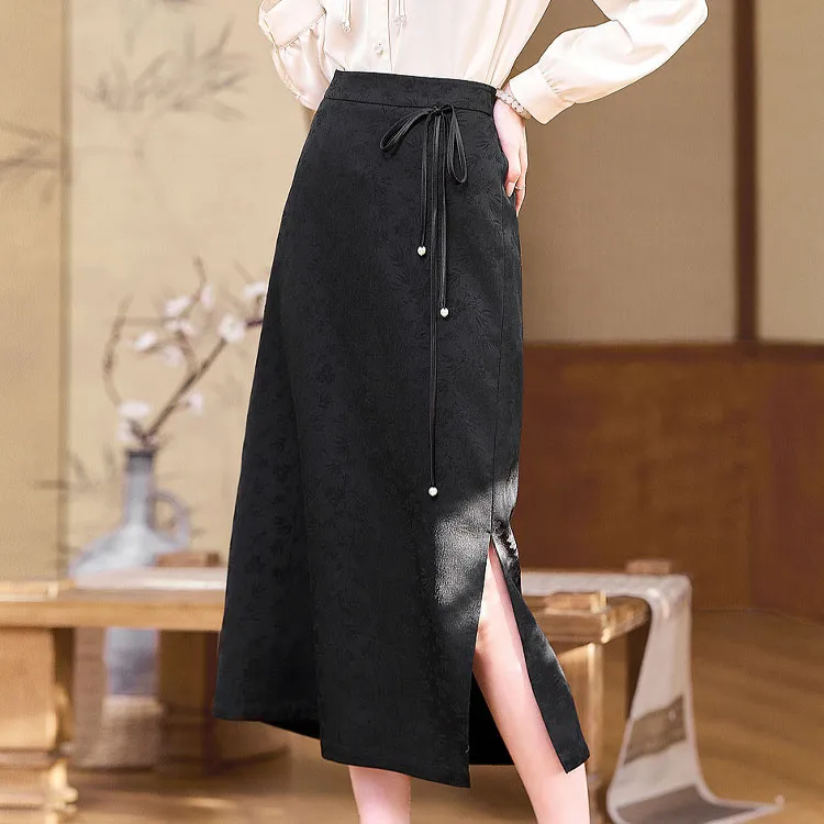 Like The Age Of Water Casual Long Skirt Women's Black-2