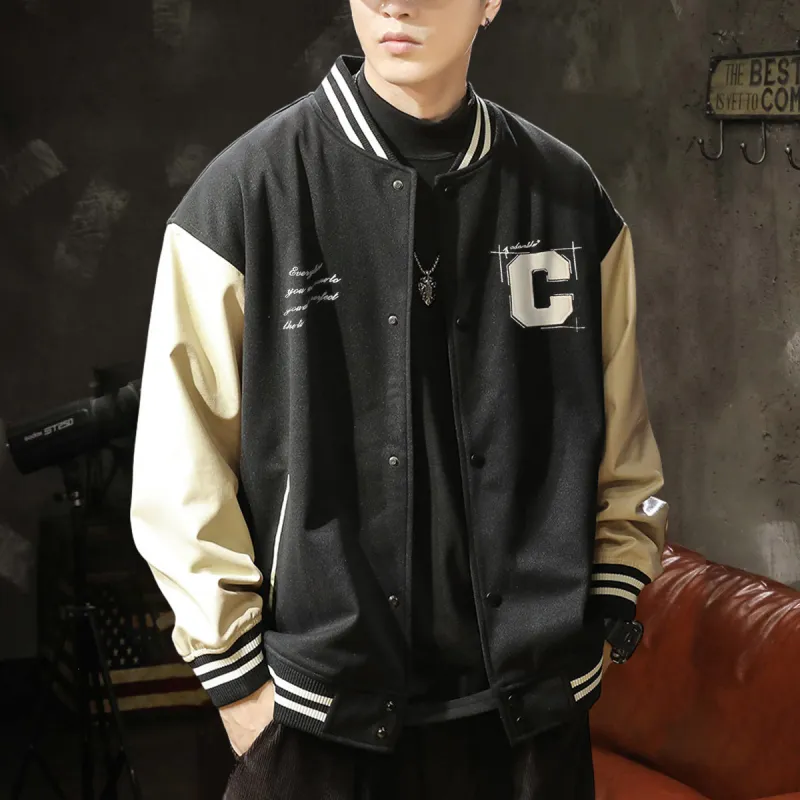Tonlion Baseball Jacket Men's Black-3