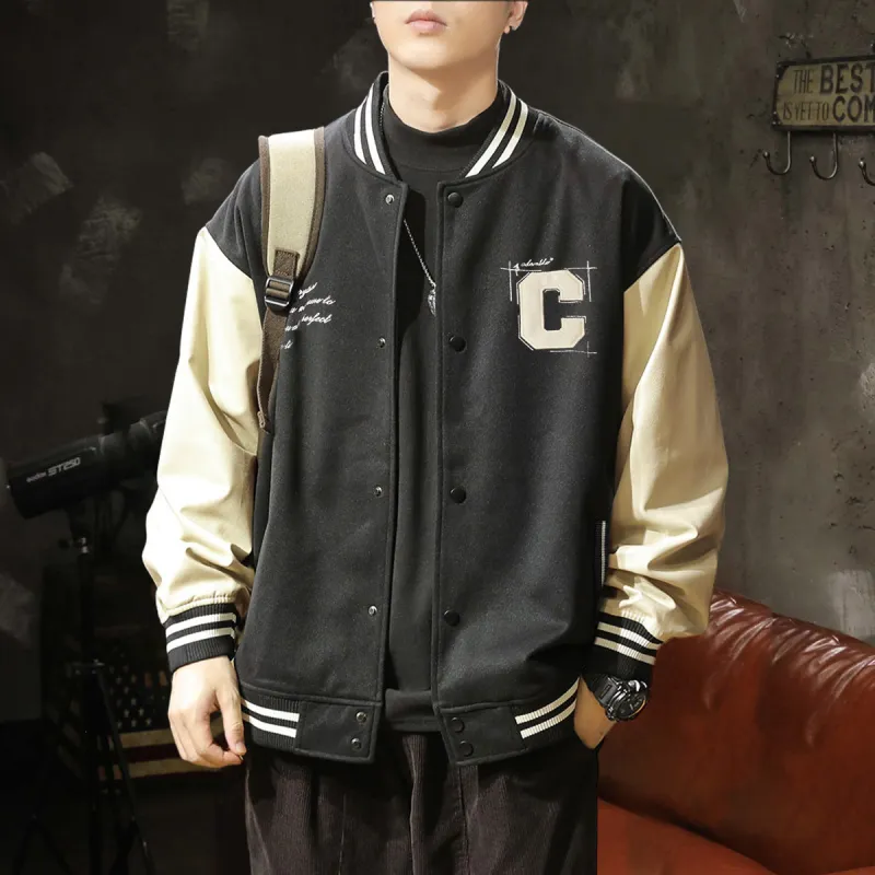 Tonlion Baseball Jacket Men's Black-1