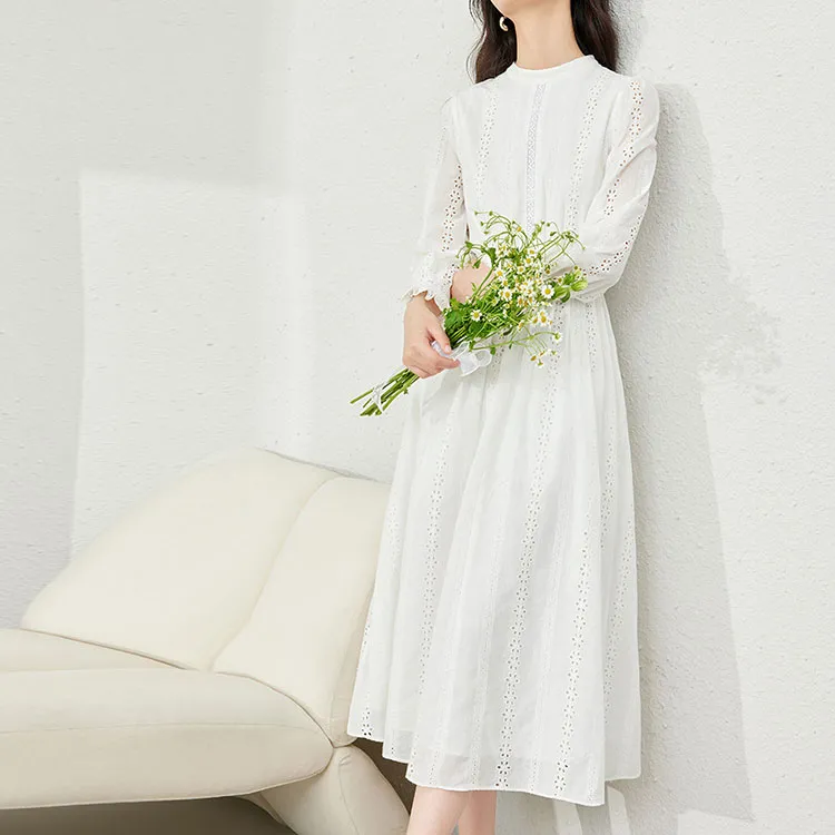 VIMLY Long Sleeved Dresses Women's White-3