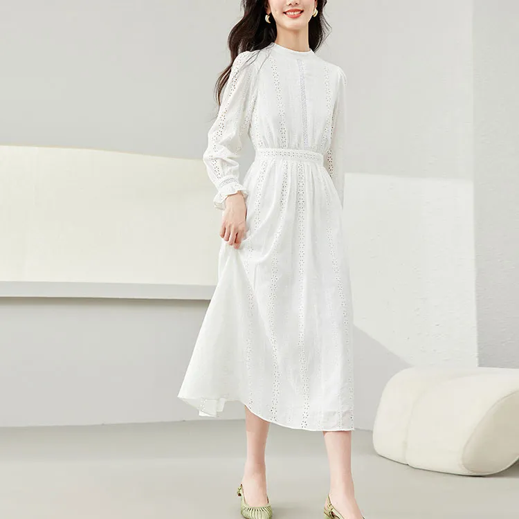 VIMLY Long Sleeved Dresses Women's White-1
