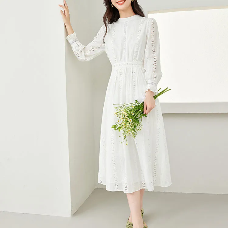 VIMLY Long Sleeved Dresses Women's White-2