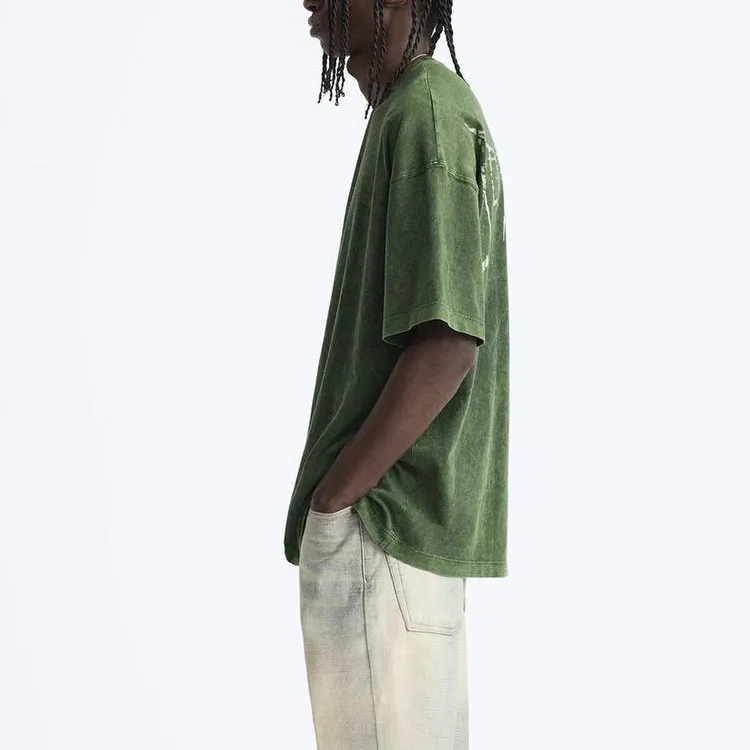 ZARA T-Shirt Unisex Washed Green-4