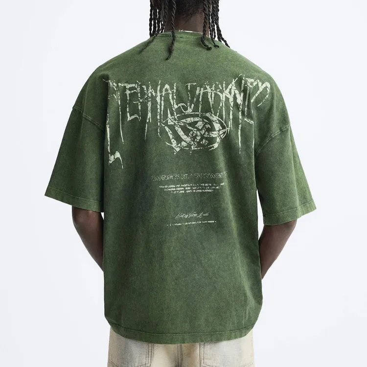 ZARA T-Shirt Unisex Washed Green-3