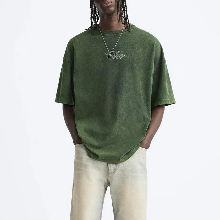 ZARA T-Shirt Unisex Washed Green-2