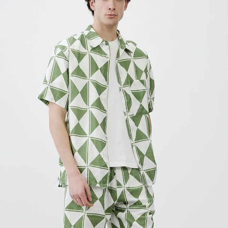 MARC OPOLO Shirt Men's Green Geometric Floral-1