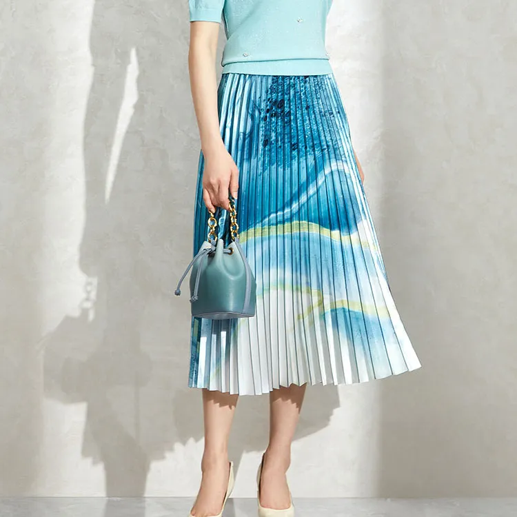 BBLLUUEE Casual Long Skirt Women's Aqua Blue-3