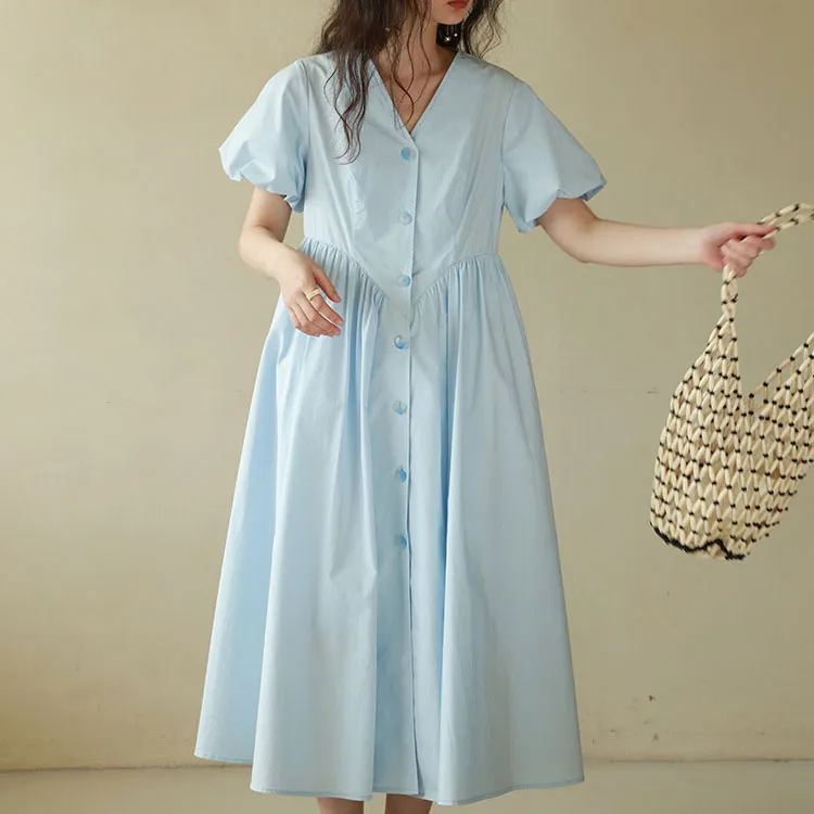 BLUEerror Short Sleeved Dress Women's Baby Blue-2