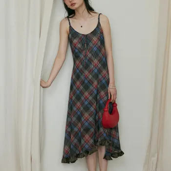 BLUEerror Slip Dresses Women's Vintage Red Plaid